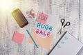 Text sign showing Huge Sale. Conceptual photo putting products on high discount Great price Black Friday Envelope sheet