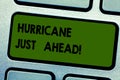 Text sign showing Hurricane Just Ahead. Conceptual photo violent tropical cyclone is approaching to hit the land Royalty Free Stock Photo