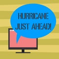 Text sign showing Hurricane Just Ahead. Conceptual photo violent tropical cyclone is approaching to hit the land Mounted Royalty Free Stock Photo