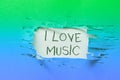 Text sign showing I Love Music. Internet Concept Having affection for good sounds lyric singers musicians Royalty Free Stock Photo