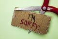 Text sign showing I m Sorry. Conceptual photo Apologize Conscience Feel Regretful Apologetic Repentant Sorrowful written on Tear C