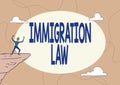 Text sign showing Immigration Law. Concept meaning national statutes and legal precedents governing immigration Athletic Royalty Free Stock Photo