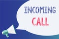 Text sign showing Incoming Call. Conceptual photo Inbound Received Caller ID Telephone Voicemail Vidcall Megaphone