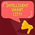 Text sign showing Intelligent Smart City. Conceptual photo The city that has a smarter energy infrastructure Megaphone