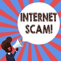 Text sign showing Internet Scam. Conceptual photo type of fraud or scam which makes use of the Internet Young Man Royalty Free Stock Photo