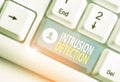 Text sign showing Intrusion Detection. Conceptual photo monitors a network or systems for malicious activity.