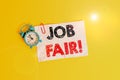 Text sign showing Job Fair. Conceptual photo event where employers offer information about their companies Metal alarm