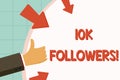 Text sign showing 10K Followers. Conceptual photo member of the elite group of individuals on Instagram Hand Gesturing