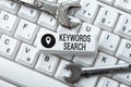 Text sign showing Keywords Search. Business showcase looks for matching documents that contain one or more words