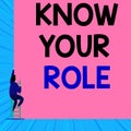 Text sign showing Know Your Role. Conceptual photo end acting outside who you actually are Play your position Back view