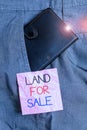 Text sign showing Land For Sale. Conceptual photo Real Estate Lot Selling Developers Realtors Investment Small little Royalty Free Stock Photo