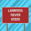 Text sign showing Learning Never Ends. Conceptual photo knowledge have no end or interminable it last Forever Blank Royalty Free Stock Photo
