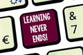 Text sign showing Learning Never Ends. Conceptual photo knowledge have no end or interminable it last Forever Keyboard Royalty Free Stock Photo