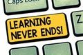 Text sign showing Learning Never Ends. Conceptual photo knowledge have no end or interminable it last Forever Keyboard Royalty Free Stock Photo