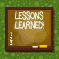 Text sign showing Lessons Learned. Conceptual photo experiences distilled project that should actively taken