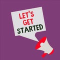 Text sign showing Let S Is Get Started. Conceptual photo to begin doing or working on something you had started Royalty Free Stock Photo