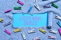 Text sign showing Listening Skills. Business idea search phrases that are highly relevant to specific niche