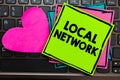 Text sign showing Local Network. Conceptual photo Intranet LAN Radio Waves DSL Boradband Switch Connection Papers Romantic lovely