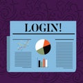 Text sign showing Login. Conceptual photo Act of entering into a computer database or system Starting session Colorful Royalty Free Stock Photo