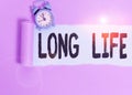 Text sign showing Long Life. Conceptual photo able to continue working for longer than others of the same kind Alarm Royalty Free Stock Photo