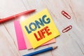 Text sign showing Long Life. Conceptual photo able to continue working for longer than others of the same kind New Ideas Royalty Free Stock Photo