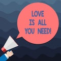 Text sign showing Love Is All You Need. Conceptual photo Inspiration roanalysistic feelings needed motivation Hu