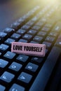 Text sign showing Love Yourself. Concept meaning accepting the overall aspect of ourselves and have selfrespect Abstract