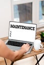 Text sign showing Maintenance. Business showcase method of preserving or maintaining someone or something Online Jobs