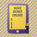 Text sign showing Make Money Online. Conceptual photo Business Ecommerce Ebusiness Innovation Web Technology.