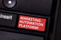 Text sign showing Marketing Automation Platform. Conceptual photo automate repetitive task related to marketing Keyboard