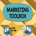 Text sign showing Marketing Toolbox. Conceptual photo Means in promoting a product or services Automation Exchange Arrow