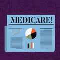 Text sign showing Medicare. Conceptual photo Federal health insurance for showing above 65 or with disabilities Colorful Royalty Free Stock Photo