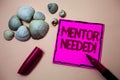 Text sign showing Mentor Needed Motivational Call. Conceptual photo Guidance advice support training required Ink marker open cap Royalty Free Stock Photo