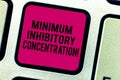 Text sign showing Minimum Inhibitory Concentration. Conceptual photo lowest concentration of a chemical Keyboard key