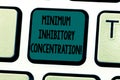 Text sign showing Minimum Inhibitory Concentration. Conceptual photo lowest concentration of a chemical Keyboard key