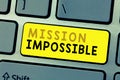 Text sign showing Mission Impossible. Conceptual photo Difficult Dangerous Assignment Isolated Unimaginable Task