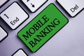 Text sign showing Mobile Banking. Conceptual photo Online Money Payments and Transactions Virtual Bank Text two words green insert Royalty Free Stock Photo