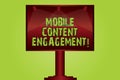 Text sign showing Mobile Content Engagement. Conceptual photo Pushing compelling experiences to mobile users Blank Lamp