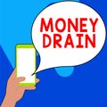 Text sign showing Money Drain. Business approach To waste or squander money Spend money foolishly or carelessly