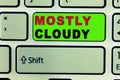 Text sign showing Mostly Cloudy. Conceptual photo Shadowy Vaporous Foggy Fluffy Nebulous Clouds Skyscape