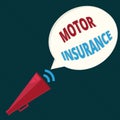 Text sign showing Motor Insurance. Conceptual photo Provides financial compensation to cover any injuries