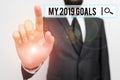 Text sign showing My 2019 Goals. Conceptual photo setting up demonstratingal goals or plans for the current year Male