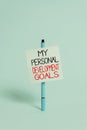 Text sign showing My Personal Development Goals. Conceptual photo Desires Wishes Career Business planning Ballpoint Royalty Free Stock Photo