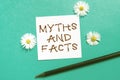 Text sign showing Myths And FactsOppositive concept about modern and ancient period. Word for Oppositive concept about