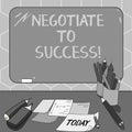 Text sign showing Negotiate To Success. Conceptual photo confer with another so as to arrive at the settlement Mounted