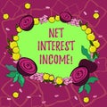 Text sign showing Net Interest Income. Conceptual photo difference between revenue generated and expenses Floral Wreath