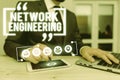 Text sign showing Network Engineering. Conceptual photo field concerned with internetworking service requirement.