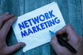 Text sign showing Network Marketing. Conceptual photo Pyramid Selling Multi level of trading goods and services