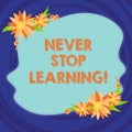 Text sign showing Never Stop Learning. Conceptual photo advising someone to get new information everyday Blank Uneven Royalty Free Stock Photo