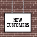 Text sign showing New Customers. Conceptual photo an entity that has not previously purchased one goods Whiteboard rectangle frame